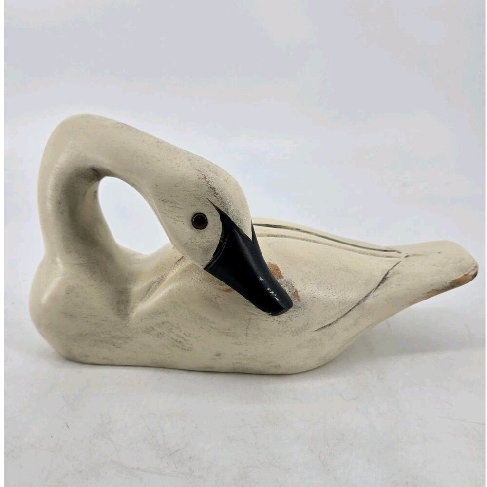 Vintage Large Wooden Swan Decoy Sculpture Folk Art Farmhouse Rustic Cottagecore
